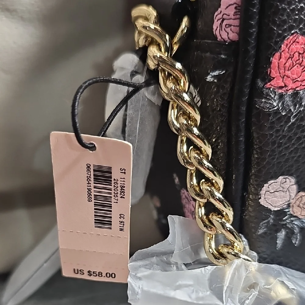 Victoria's Secret Black and Pink Floral Crossbody Bag - Picture 2 of 5